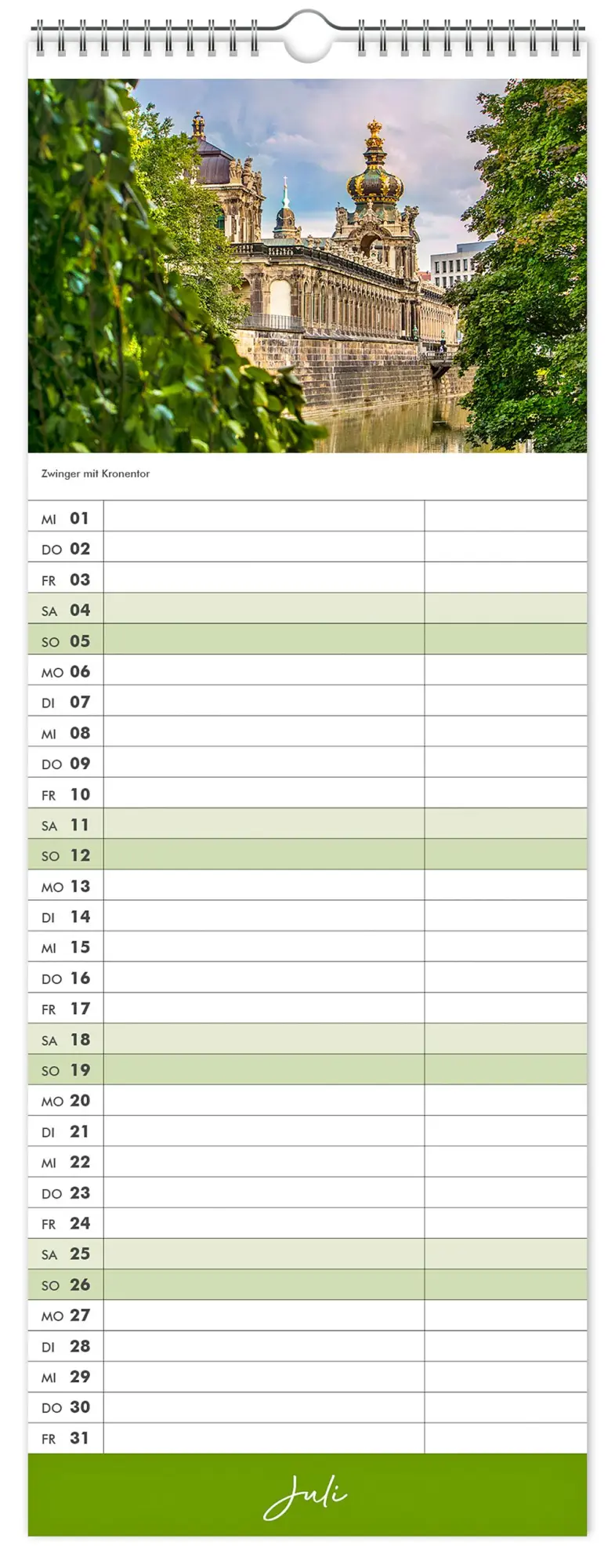 Bild: 9783910680159 | Küchenkalender Dresden 2026 | 15 x 40 cm weißes Kalendarium | Kalender