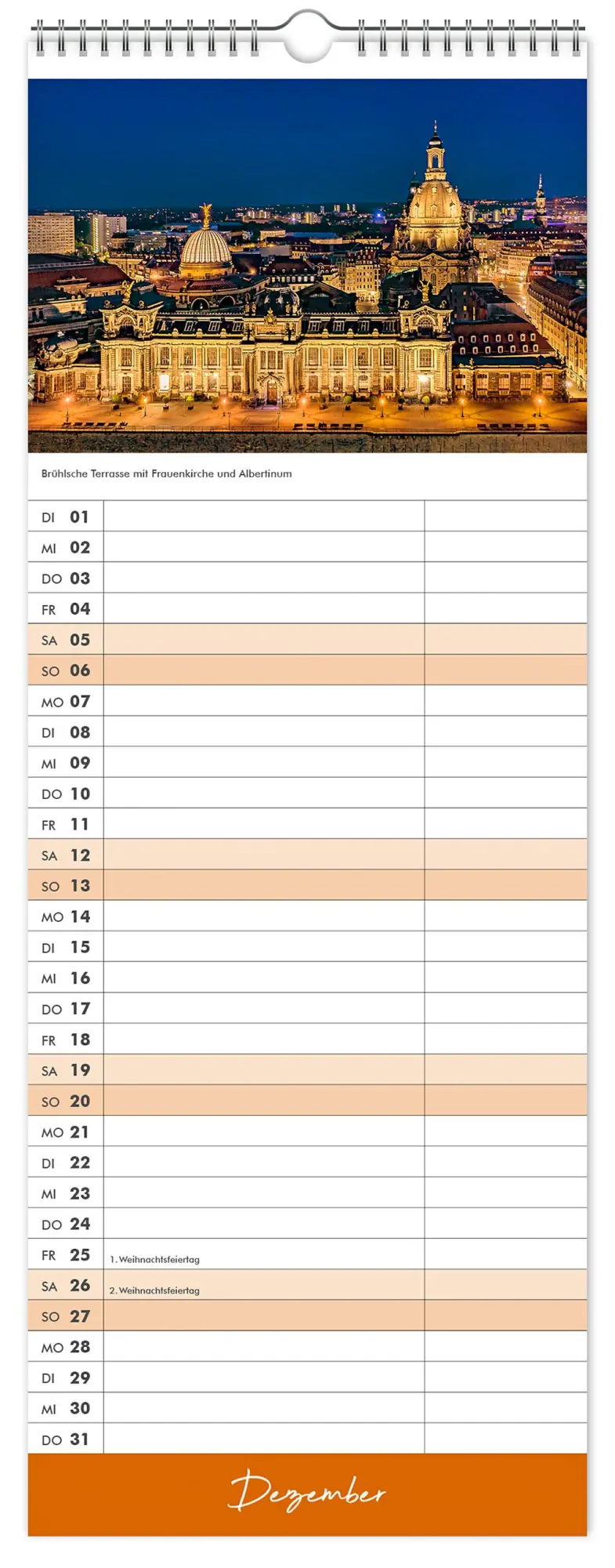 Bild: 9783910680159 | Küchenkalender Dresden 2026 | 15 x 40 cm weißes Kalendarium | Kalender