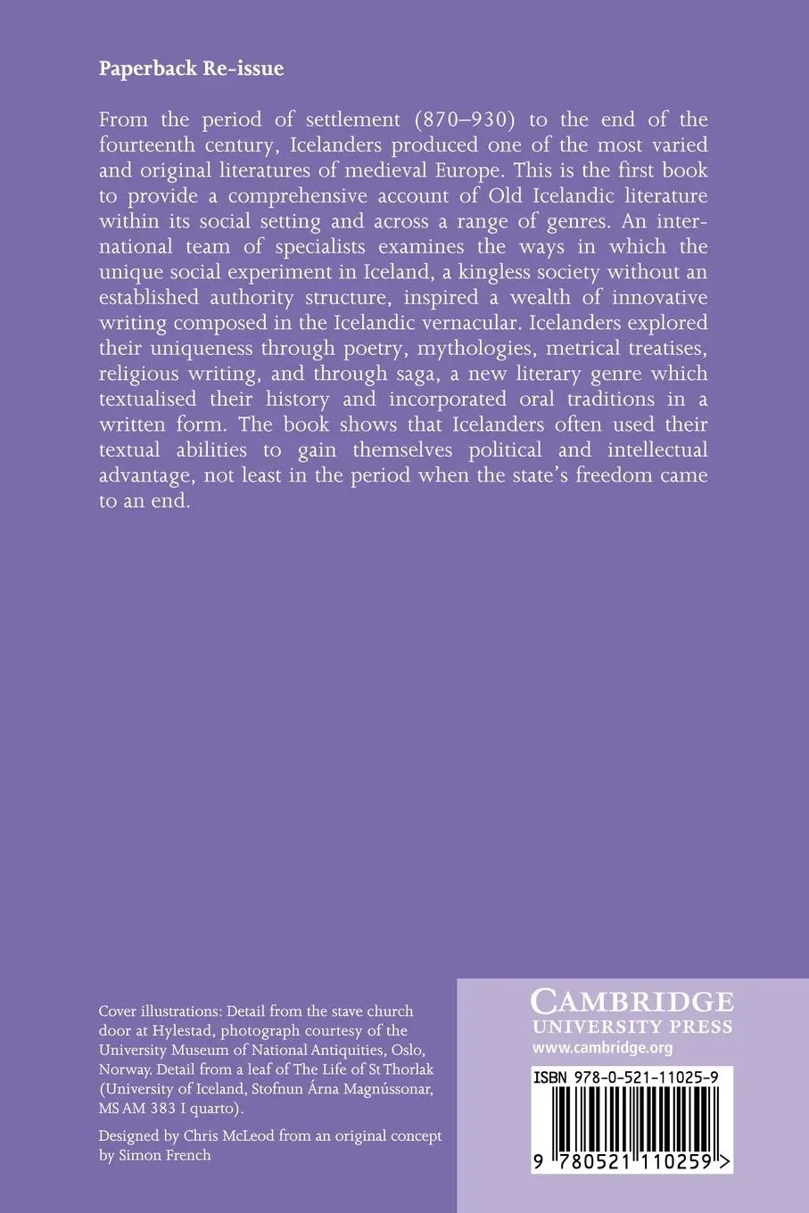Rückseite: 9780521110259 | Old Icelandic Literature and Society | Margaret Clunies Ross (u. a.)