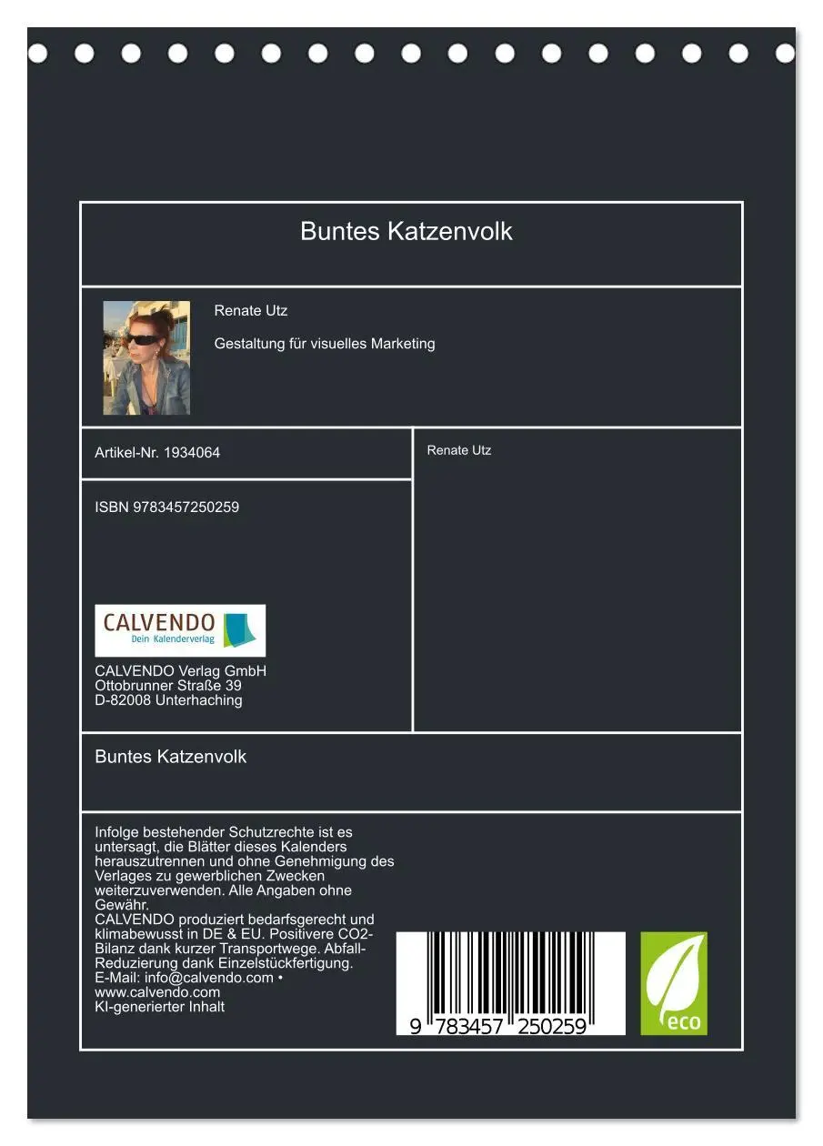 Bild: 9783457250259 | Buntes Katzenvolk (Tischkalender 2026 DIN A5 hoch), CALVENDO...