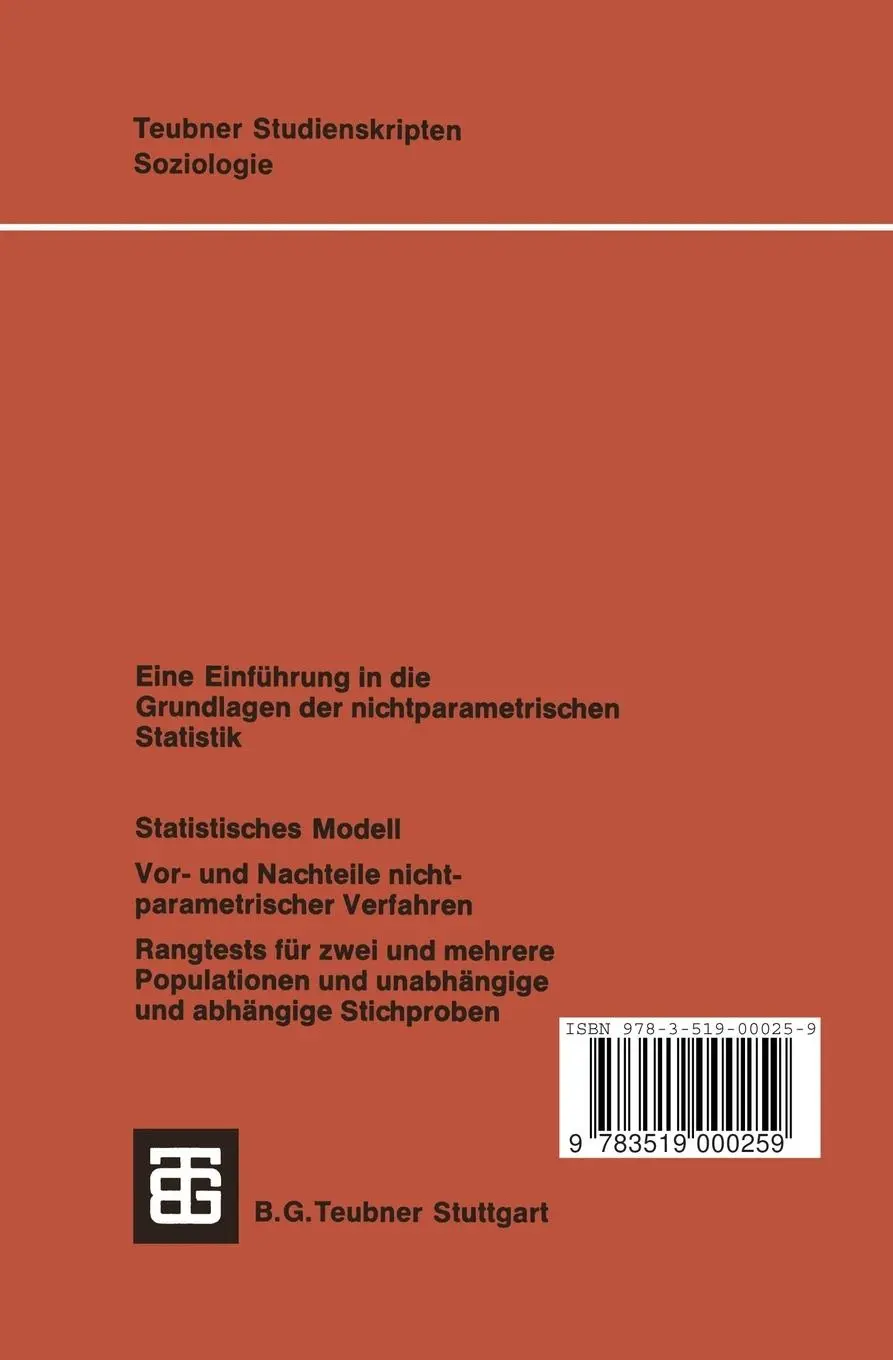 Rückseite: 9783519000259 | Nichtparametrische Statistik | Eine Einführung in die Grundlagen