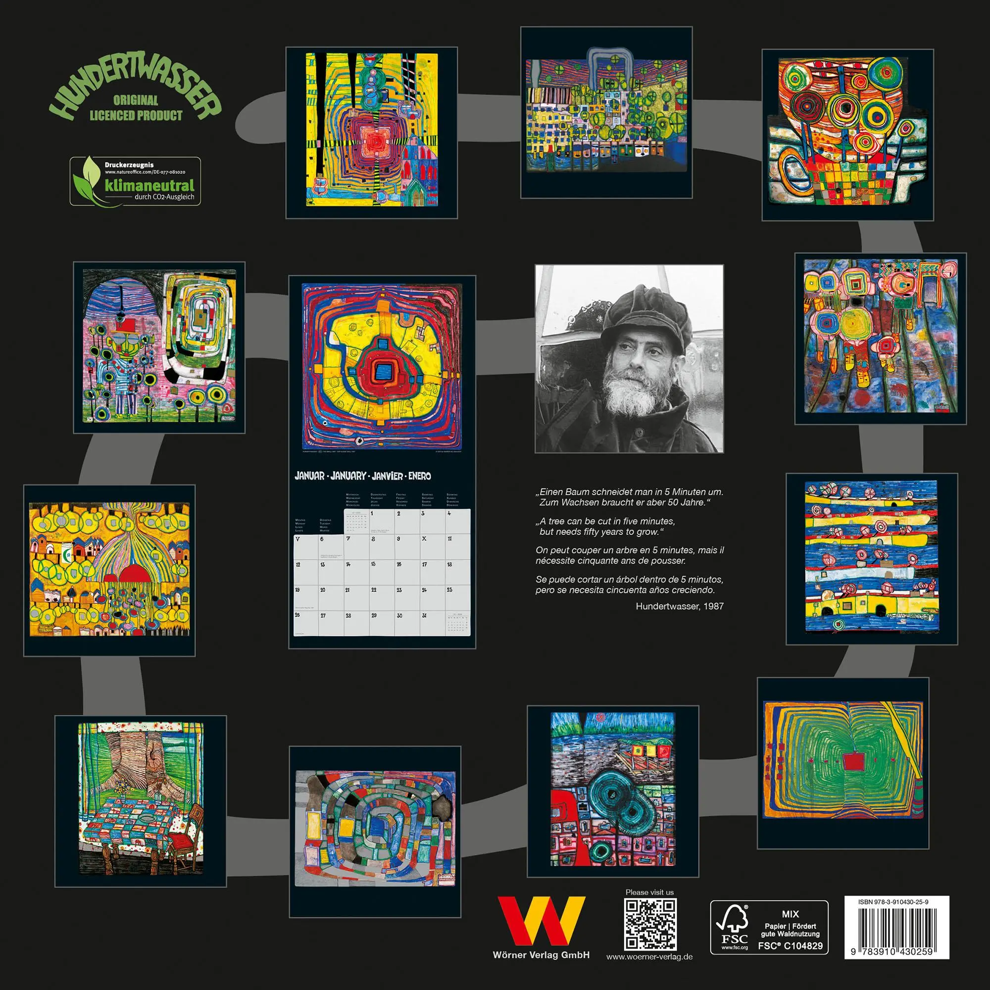 Rückseite: 9783910430259 | Hundertwasser Broschürenkalender Art 2026 | Wörner Verlag GmbH | 28 S.