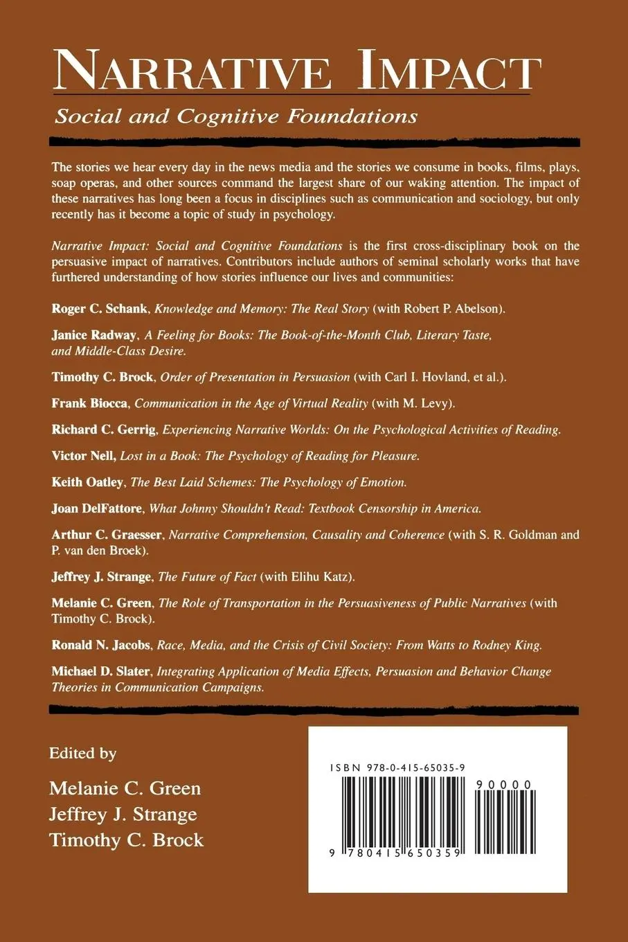 Rückseite: 9780415650359 | Narrative Impact | Social and Cognitive Foundations | Green (u. a.)