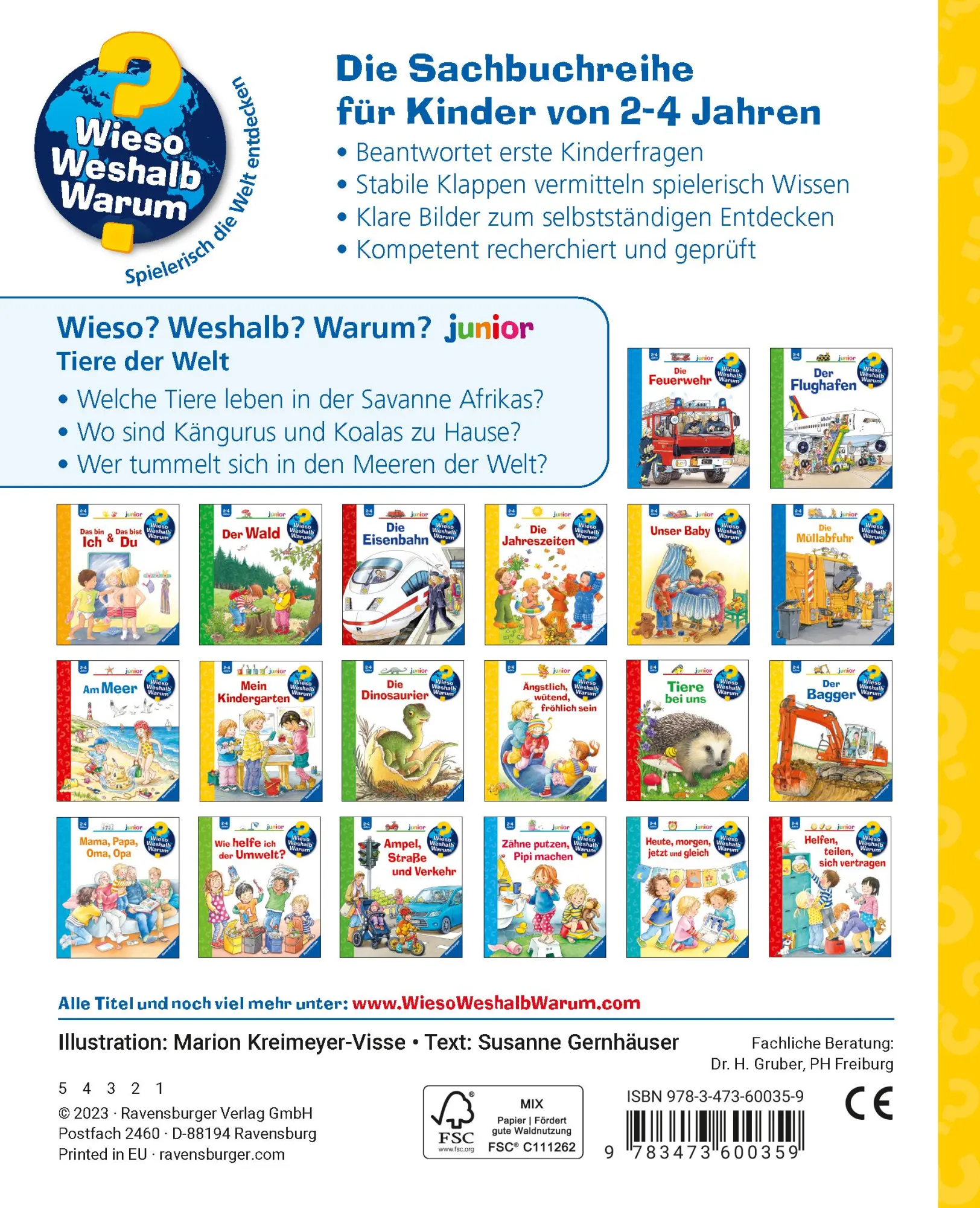 Rückseite: 9783473600359 | Wieso? Weshalb? Warum? junior, Band 73 - Tiere der Welt | Gernhäuser