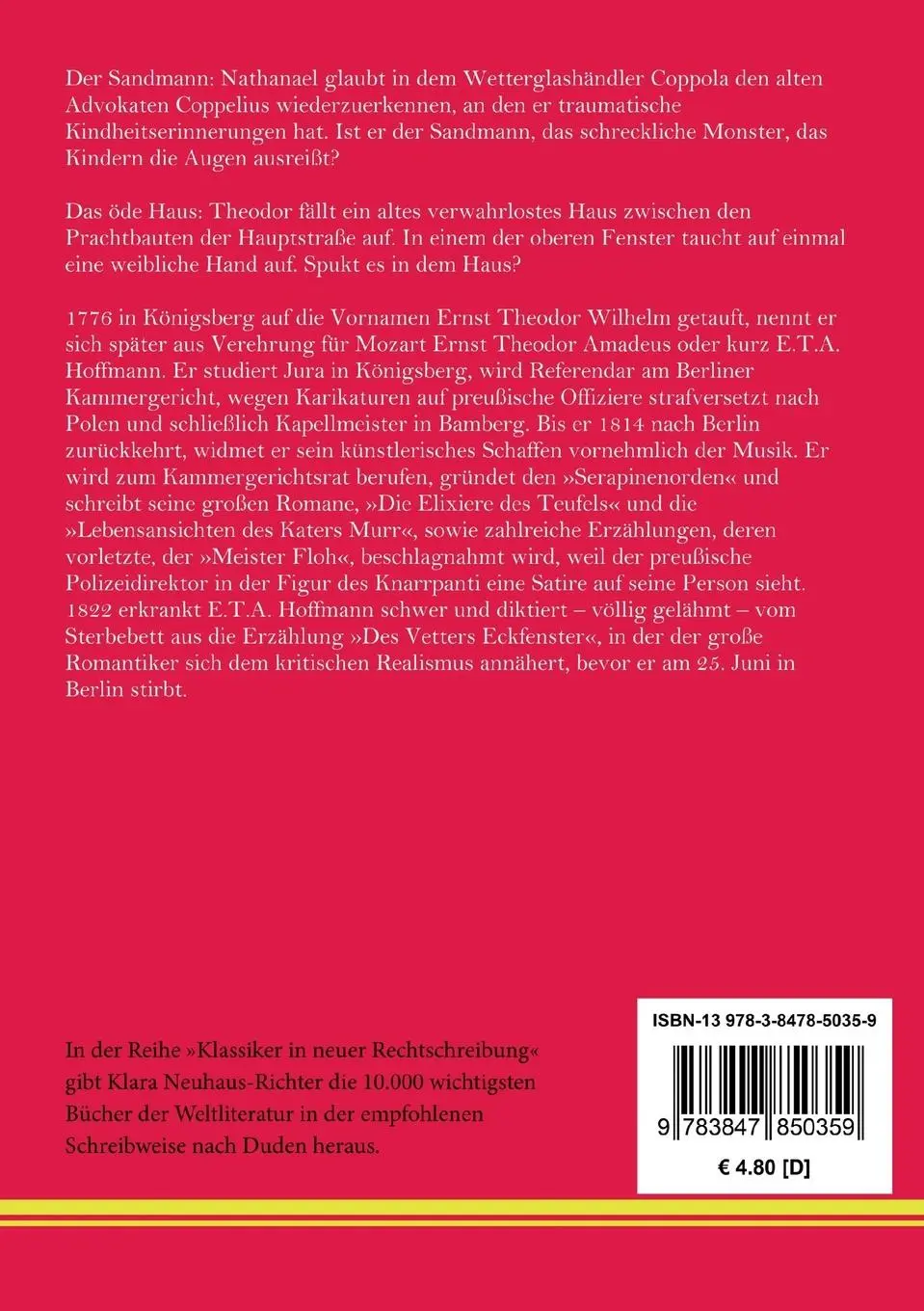 Rückseite: 9783847850359 | Der Sandmann / Das öde Haus | E. T. A. Hoffmann | Taschenbuch | 76 S.