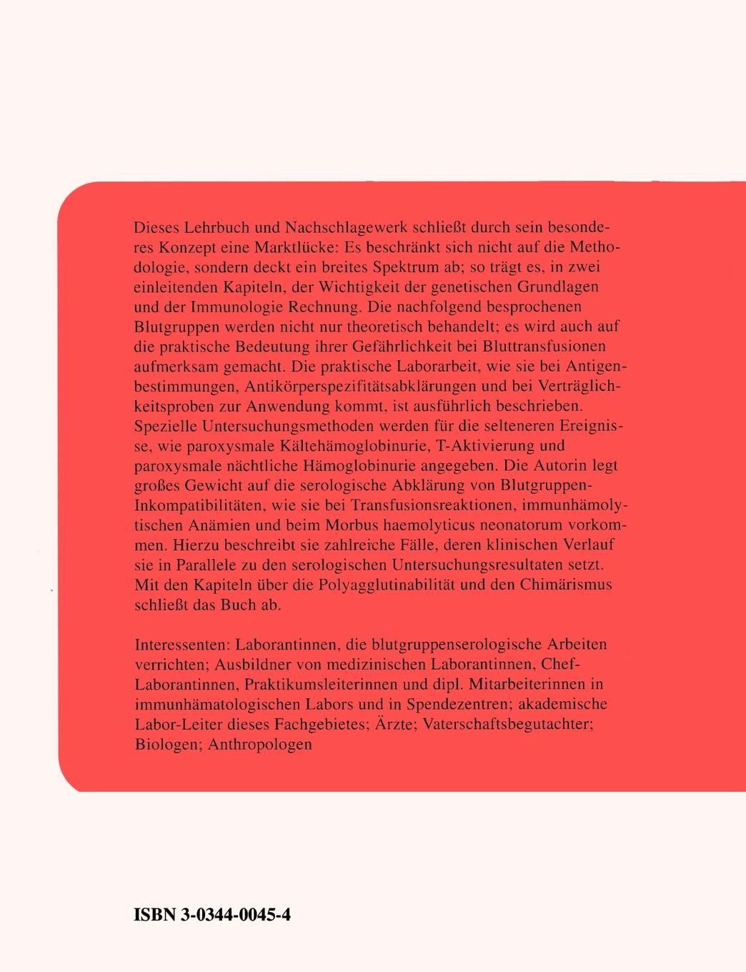 Rückseite: 9783034400459 | Blutgruppen und Transfusion | Theorie und Praxis | Metaxas-Bühler