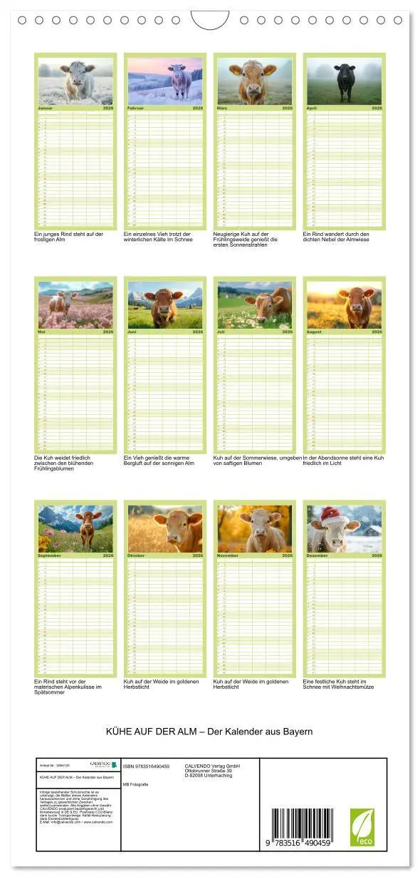 Bild: 9783516490459 | Familienplaner 2026 - KÜHE AUF DER ALM - Der Kalender aus Bayern...