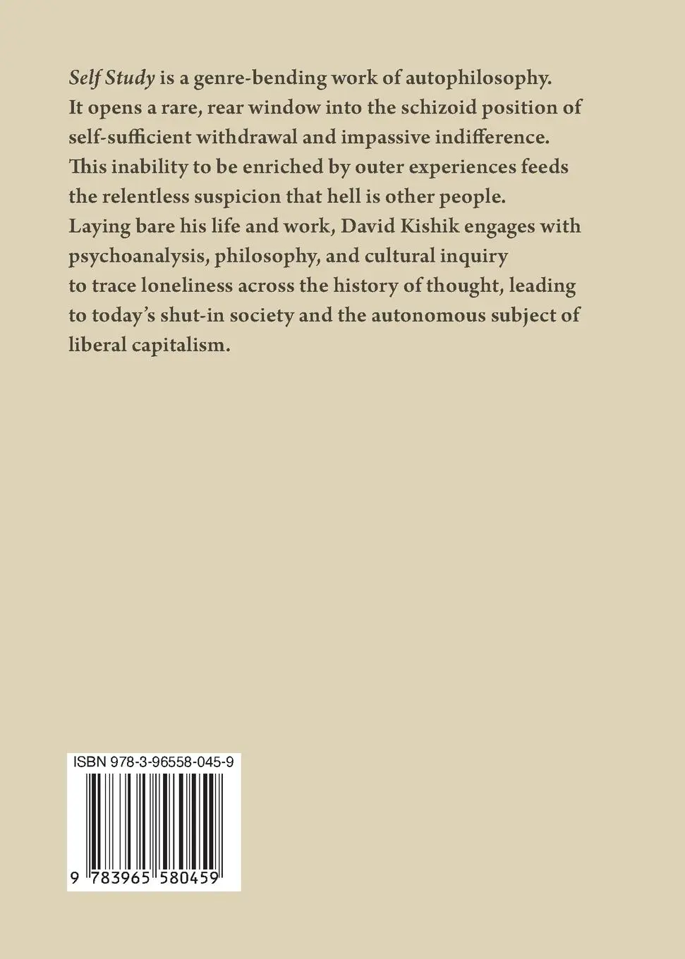 Rückseite: 9783965580459 | Self Study | Notes on the Schizoid Condition | David Kishik | Buch | V