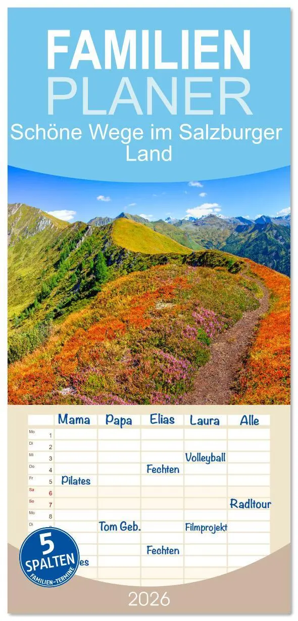Cover: 9783516610659 | Familienplaner 2026 - Schöne Wege im Salzburger Land mit 5 Spalten...