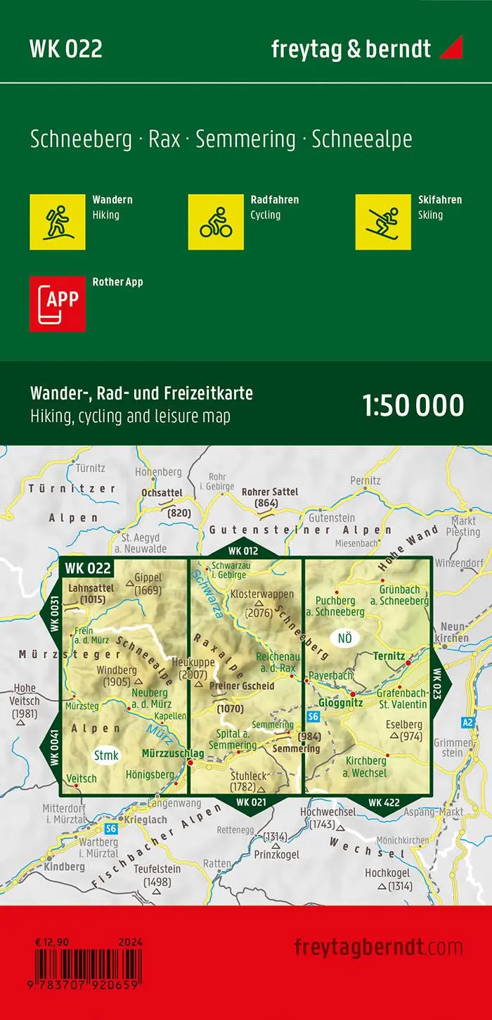 Rückseite: 9783707920659 | freytag &amp; berndt Wanderkarte WK 022 Schneeberg - Rax, Semmering -...