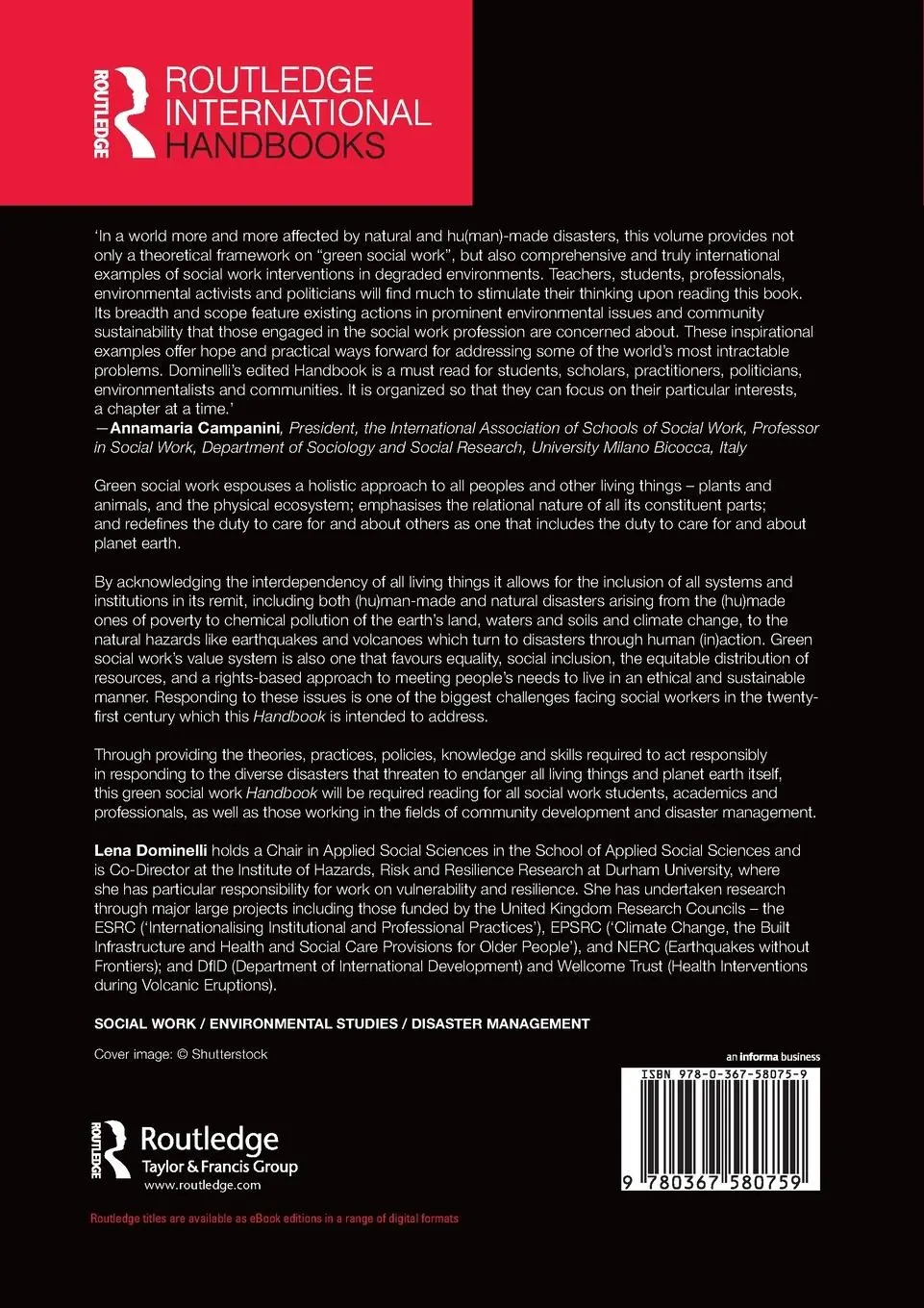 Rückseite: 9780367580759 | The Routledge Handbook of Green Social Work | Lena Dominelli | Buch