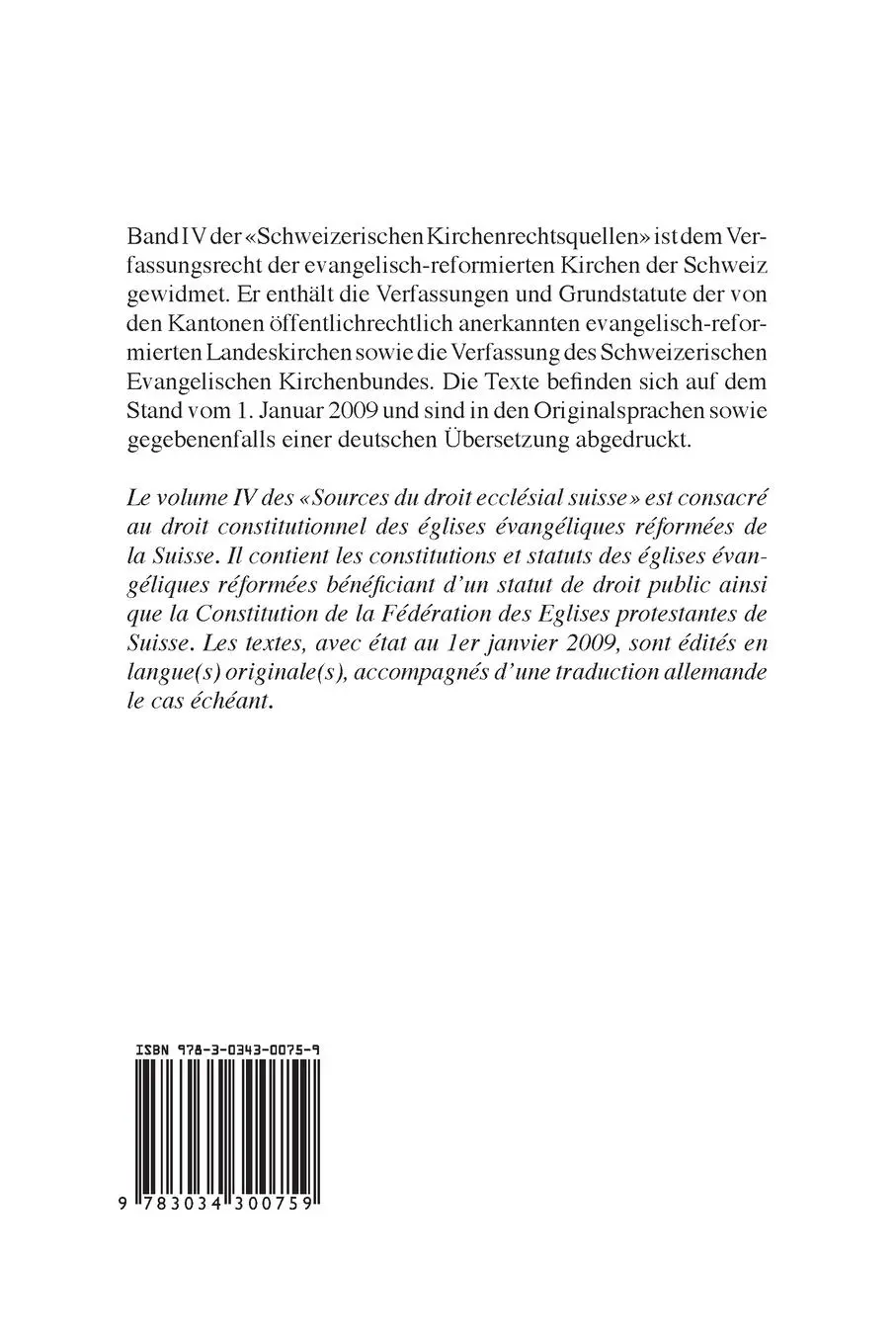 Rückseite: 9783034300759 | Schweizerische Kirchenrechtsquellen- Sources du droit ecclésial suisse