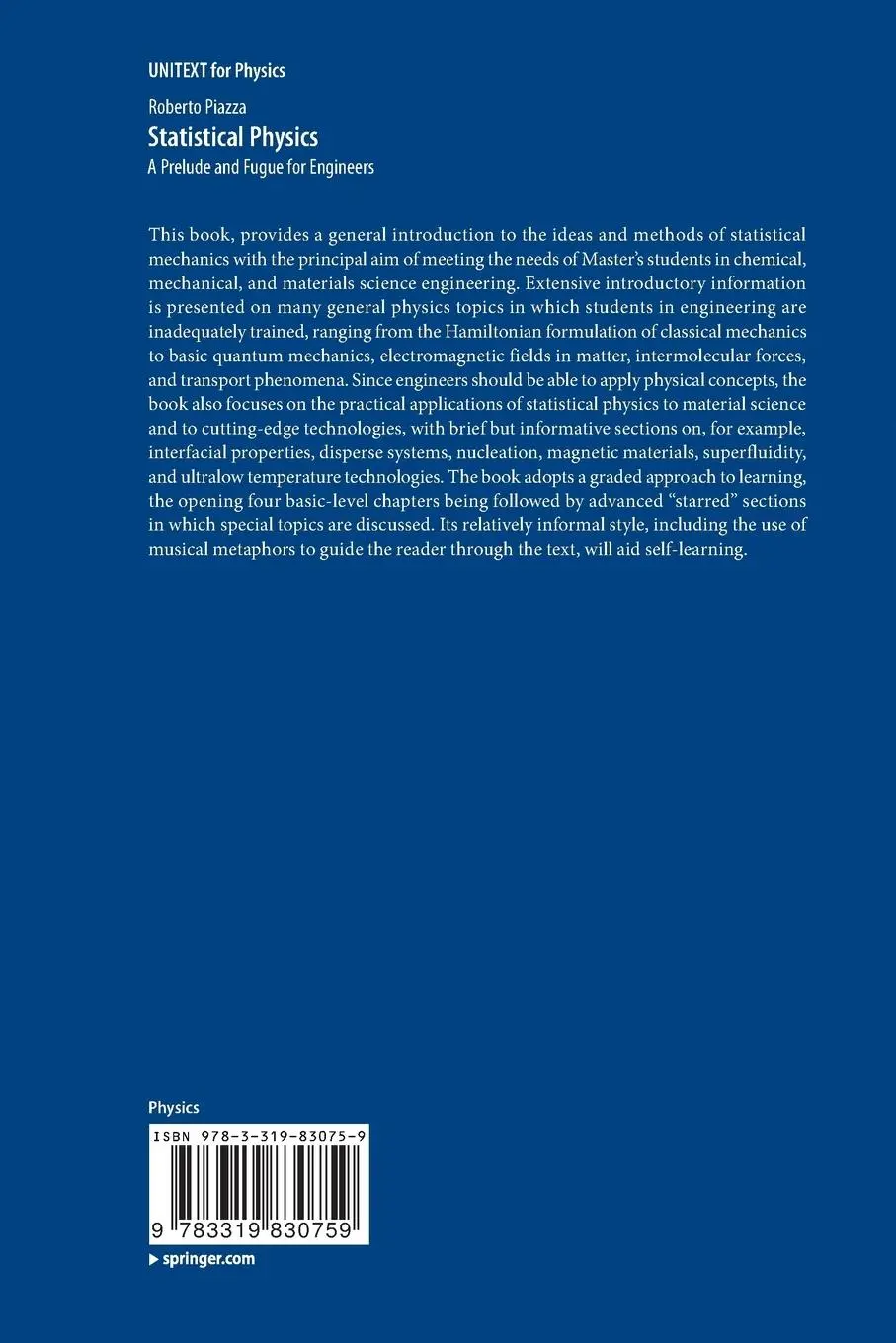 Rückseite: 9783319830759 | Statistical Physics | A Prelude and Fugue for Engineers | Piazza | xv