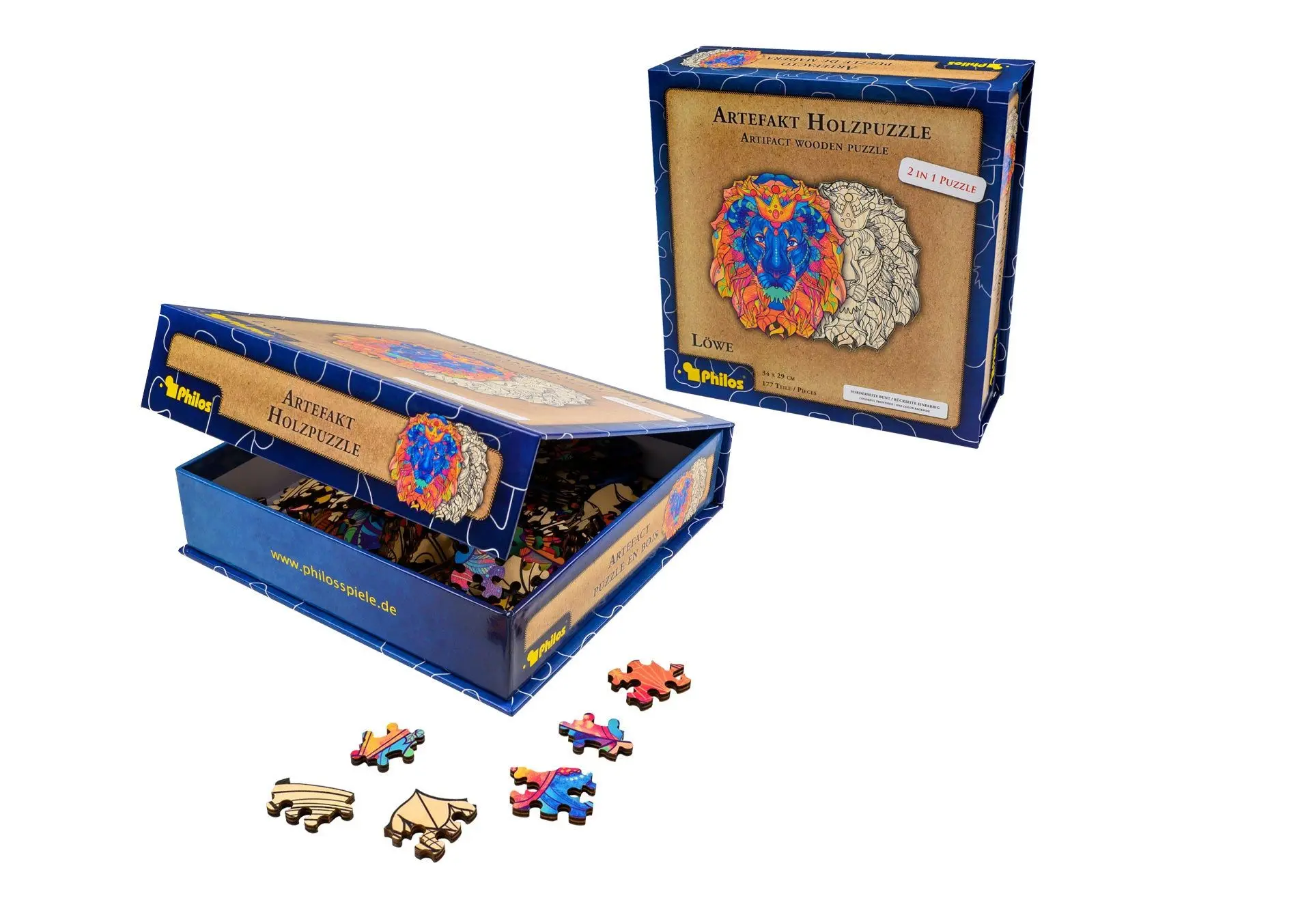Cover: 4014156090859 | Philos 9085 - Artefakt Holzpuzzle 2in1 Löwe | Puzzle | Deutsch | 2023