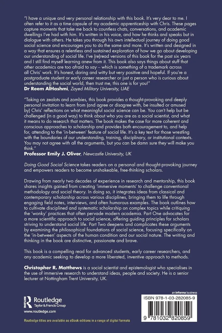 Rückseite: 9781032820859 | Doing Good Social Science | Christopher R. Matthews | Taschenbuch