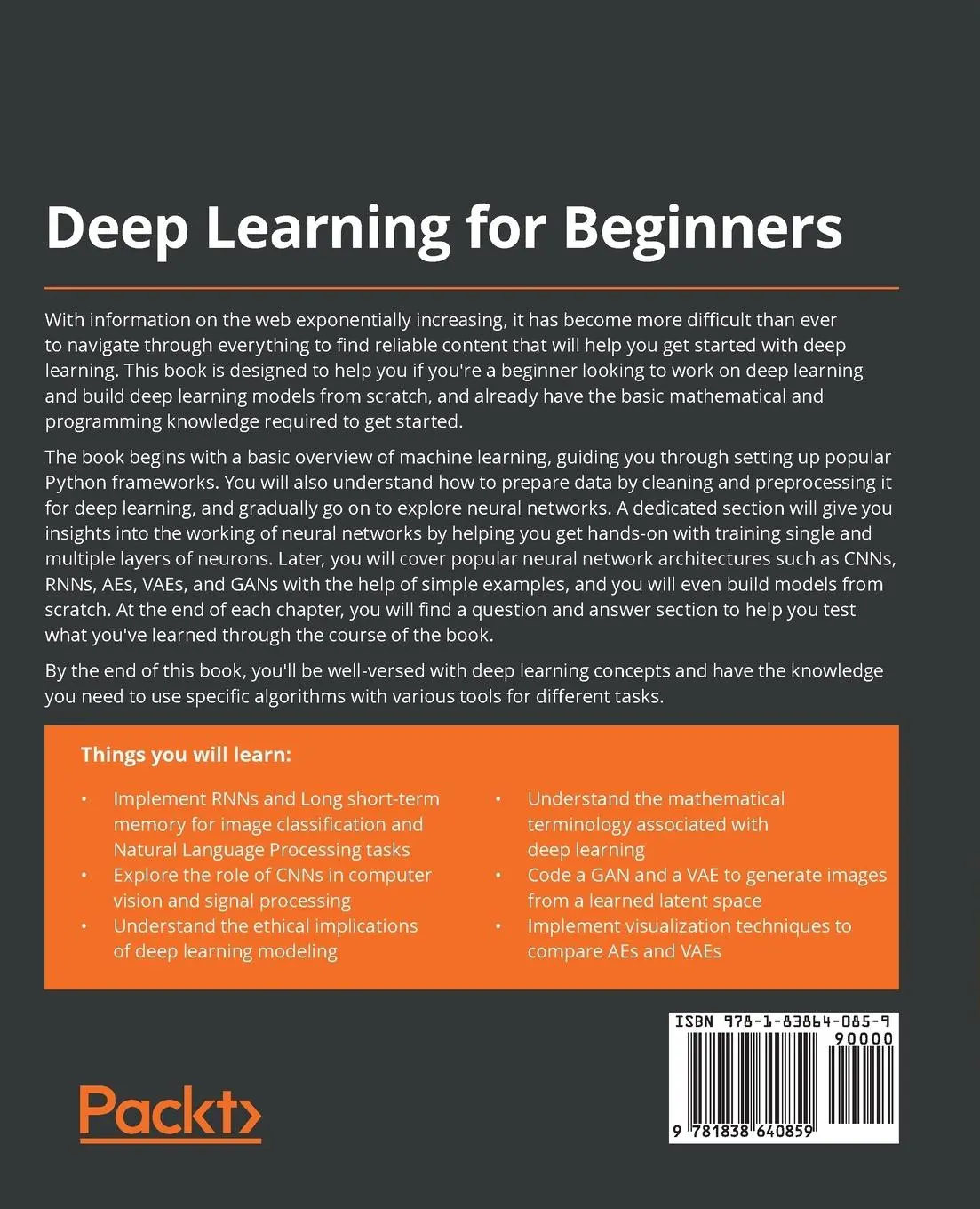 Rückseite: 9781838640859 | Deep Learning for Beginners | Pablo Rivas | Taschenbuch | Englisch