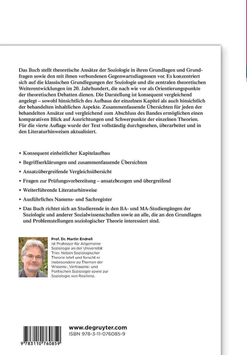 Rückseite: 9783110760859 | Soziologische Theorien kompakt | Martin Endreß | Taschenbuch | XVI