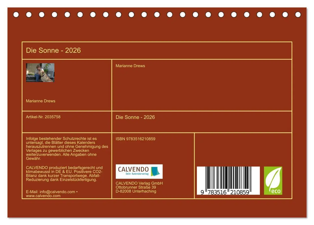 Bild: 9783516210859 | Die Sonne - 2026 (Tischkalender 2026 DIN A5 quer), CALVENDO...