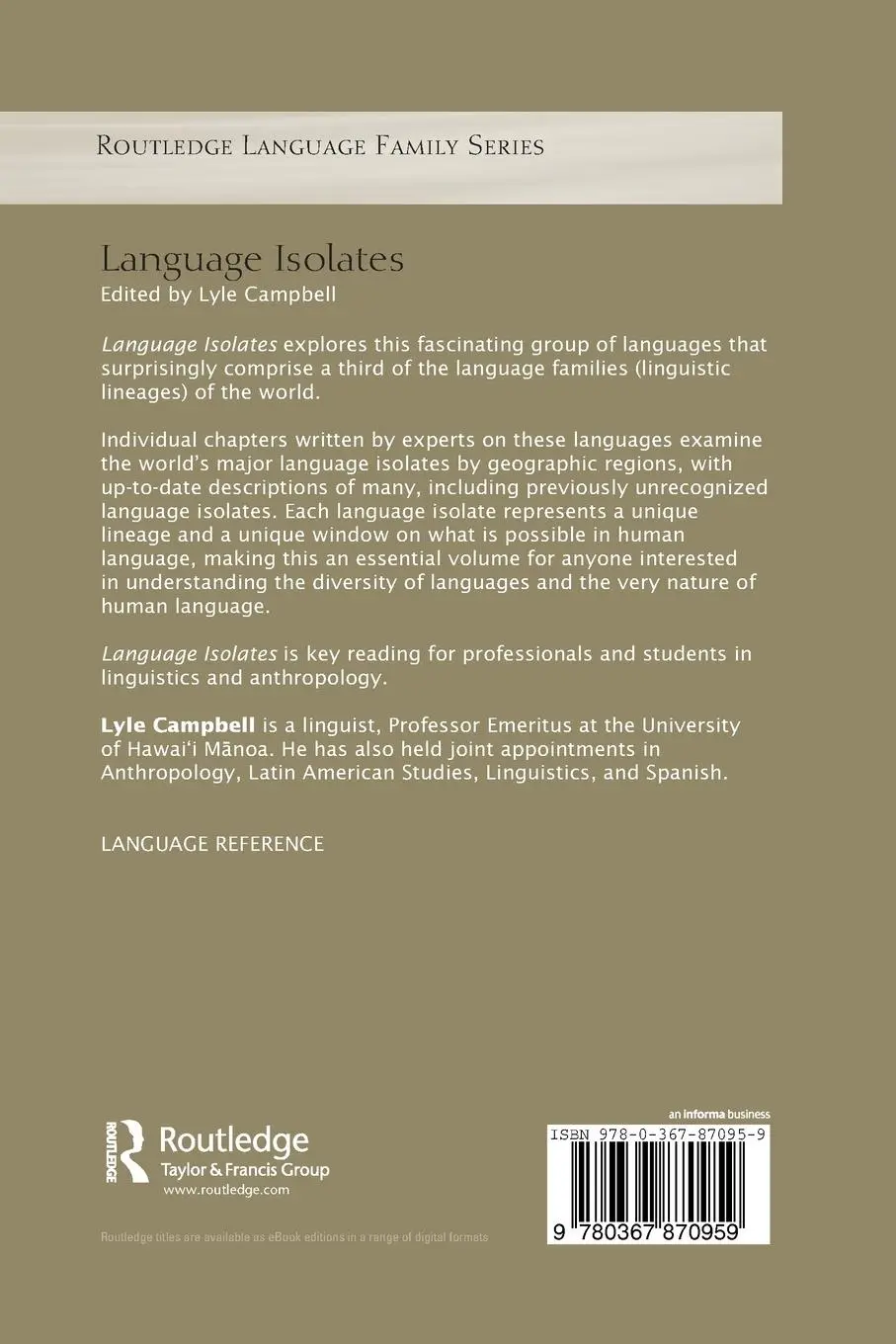 Rückseite: 9780367870959 | Language Isolates | Lyle Campbell | Taschenbuch | Englisch | 2019