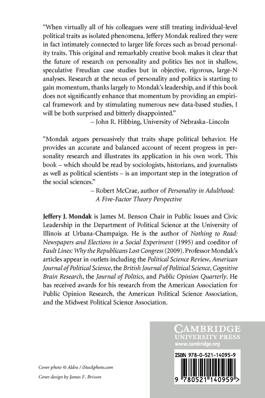 Rückseite: 9780521140959 | Personality and the Foundations of Political Behavior | Mondak | Buch