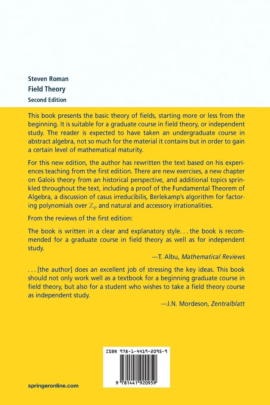 Rückseite: 9781441920959 | Field Theory | Steven Roman | Taschenbuch | xii | Englisch | 2011