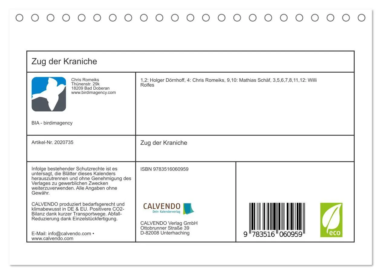 Bild: 9783516060959 | Zug der Kraniche (Tischkalender 2026 DIN A5 quer), CALVENDO...
