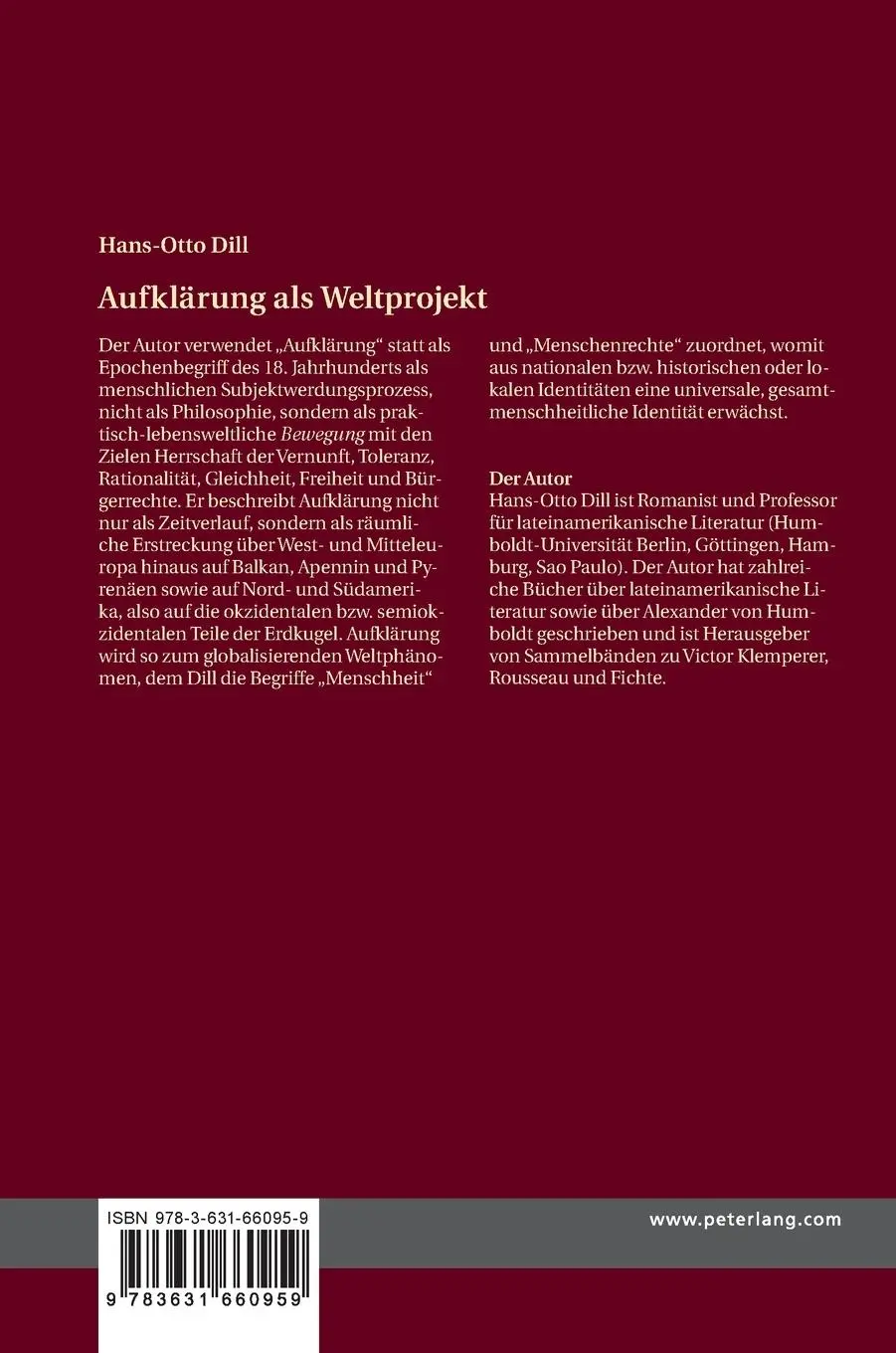 Rückseite: 9783631660959 | Aufklärung als Weltprojekt | Hans-Otto Dill | Buch | Gebunden | 2015
