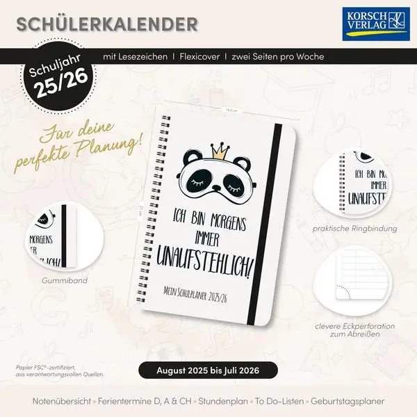Bild: 9783731890959 | Schülerkalender Unaufstehlich 2025/2026 | Verlag Korsch | Taschenbuch