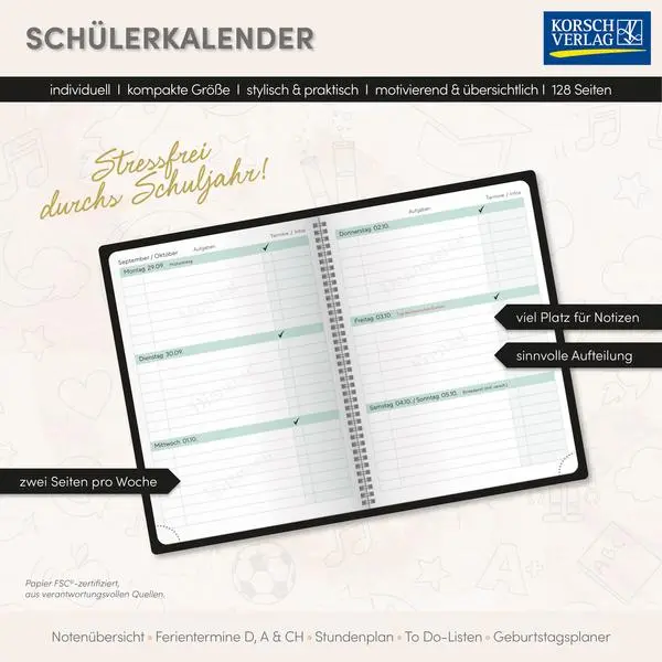 Bild: 9783731890959 | Schülerkalender Unaufstehlich 2025/2026 | Verlag Korsch | Taschenbuch