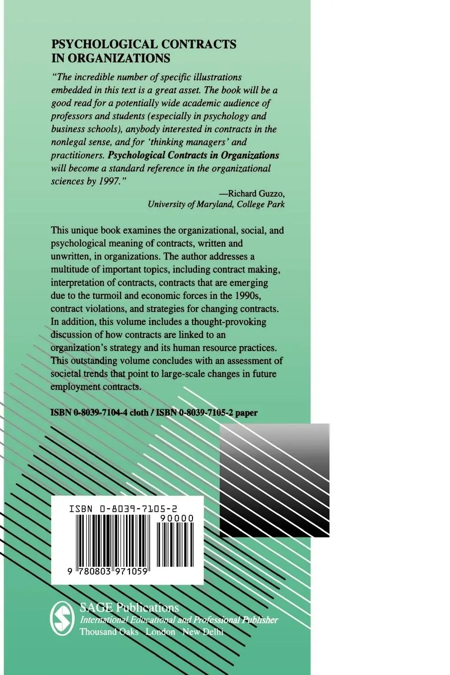 Rückseite: 9780803971059 | Psychological Contracts in Organizations | Denise M. Rousseau | Buch