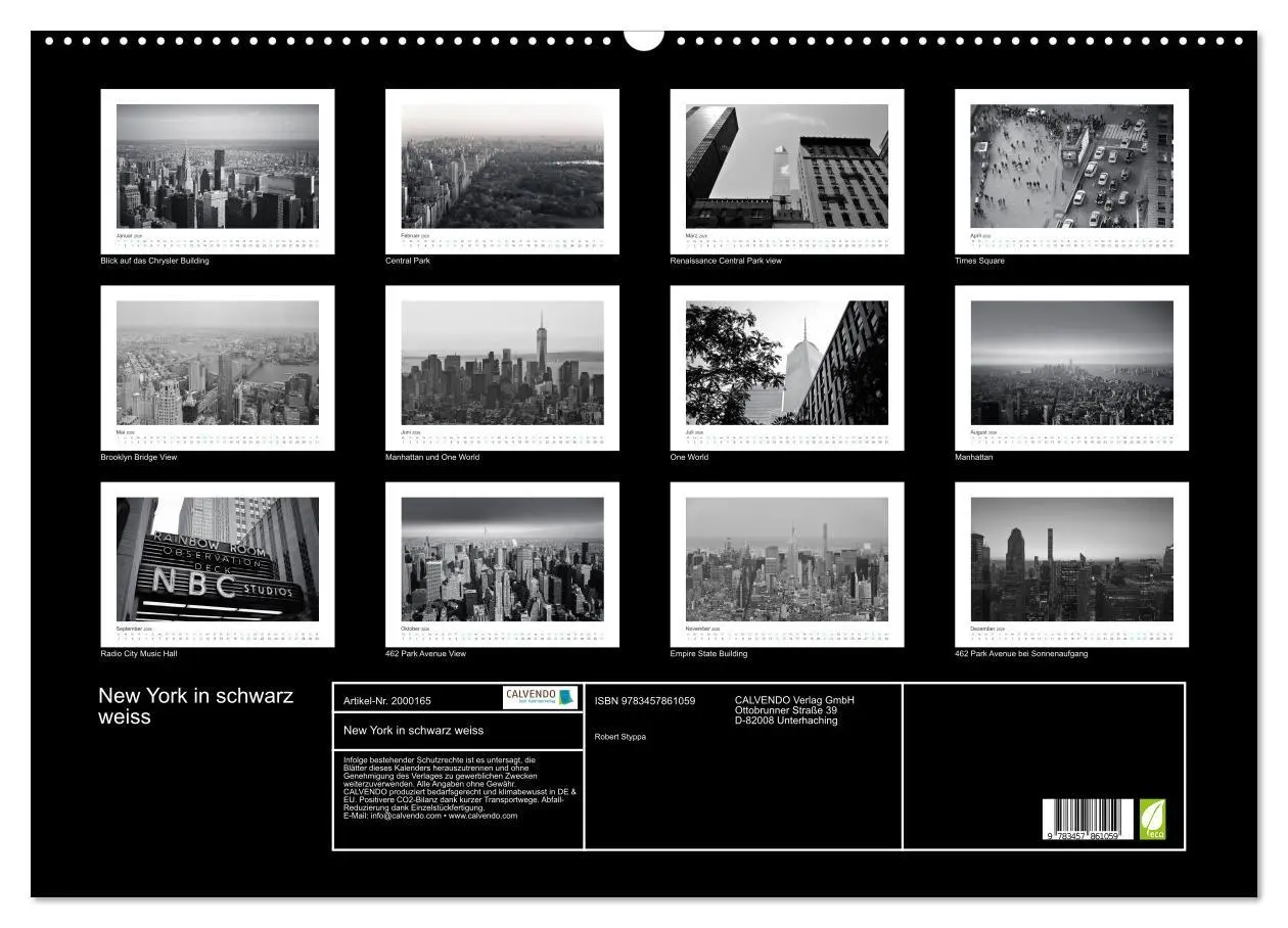 Bild: 9783457861059 | New York in schwarz weiss (Wandkalender 2026 DIN A2 quer), CALVENDO...