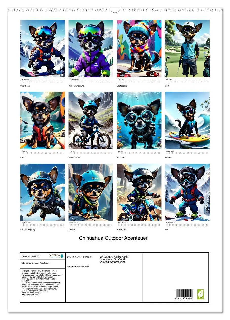 Bild: 9783516261059 | Chihuahua Outdoor Abenteuer (Wandkalender 2026 DIN A2 hoch),...