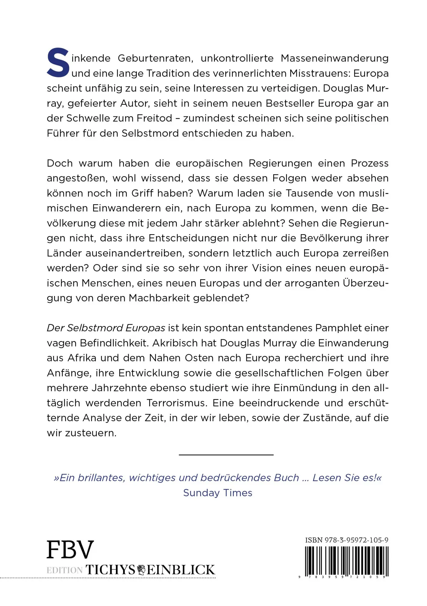 Rückseite: 9783959721059 | Der Selbstmord Europas | Immigration, Identität, Islam | Murray | Buch