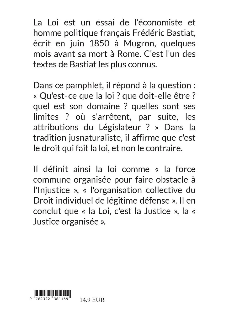 Rückseite: 9782322381159 | La Loi | Le chef-d'oeuvre de Frédéric Bastiat | Frédéric Bastiat
