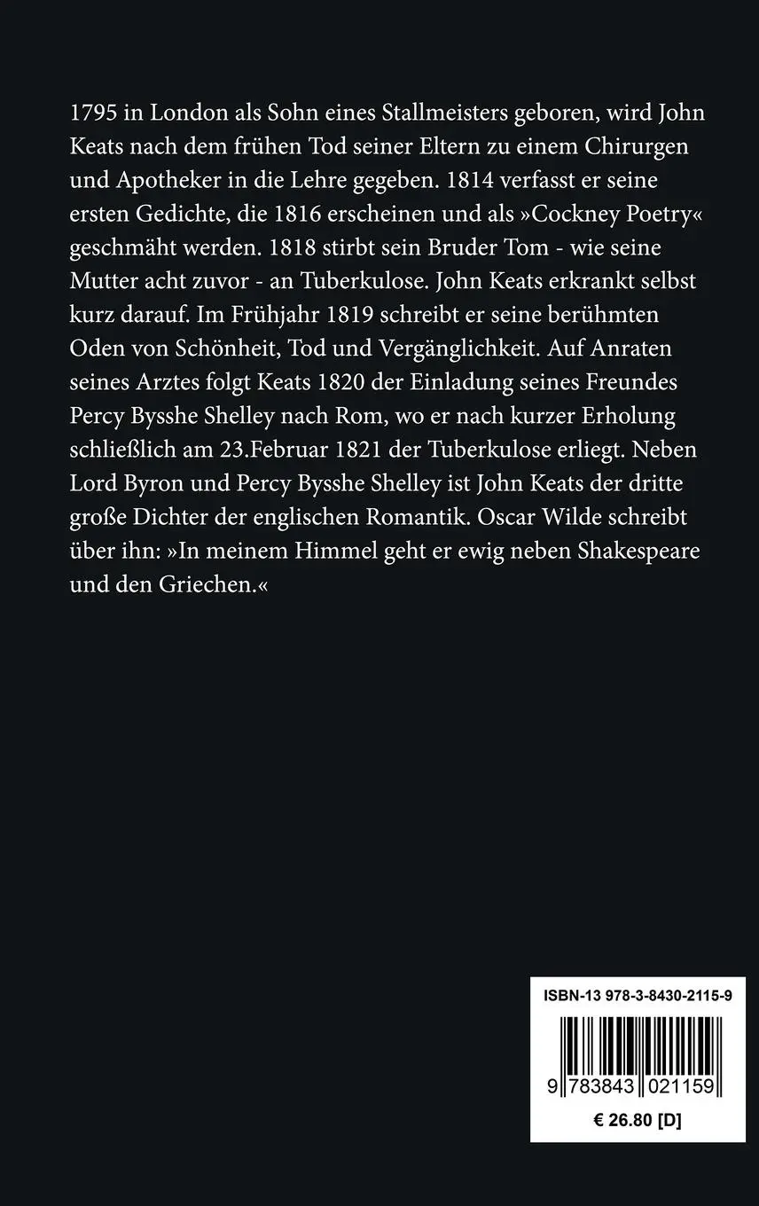 Rückseite: 9783843021159 | Gedichte | Auswahl | John Keats | Buch | HC runder Rücken kaschiert