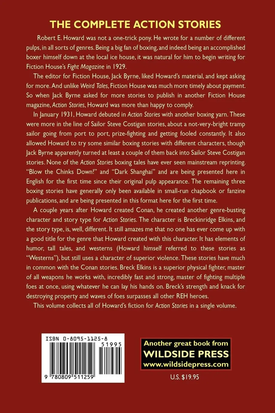 Rückseite: 9780809511259 | The Complete Action Stories | Robert E. Howard | Taschenbuch | 2004