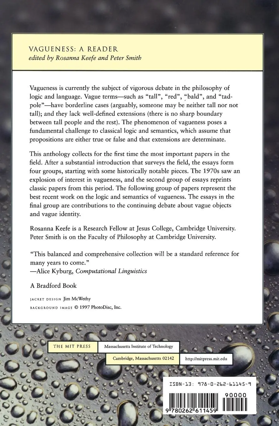 Rückseite: 9780262611459 | Vagueness | A Reader | Rosanna Keefe (u. a.) | Taschenbuch | Englisch