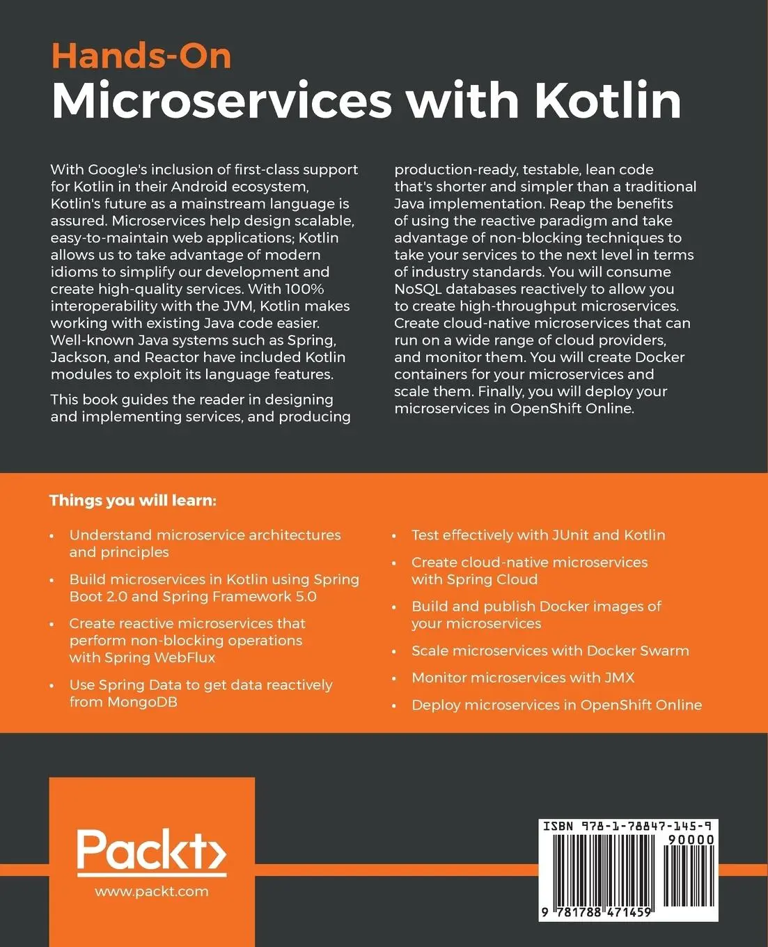 Rückseite: 9781788471459 | Hands-On Microservices with Kotlin | Juan Antonio Medina Iglesias
