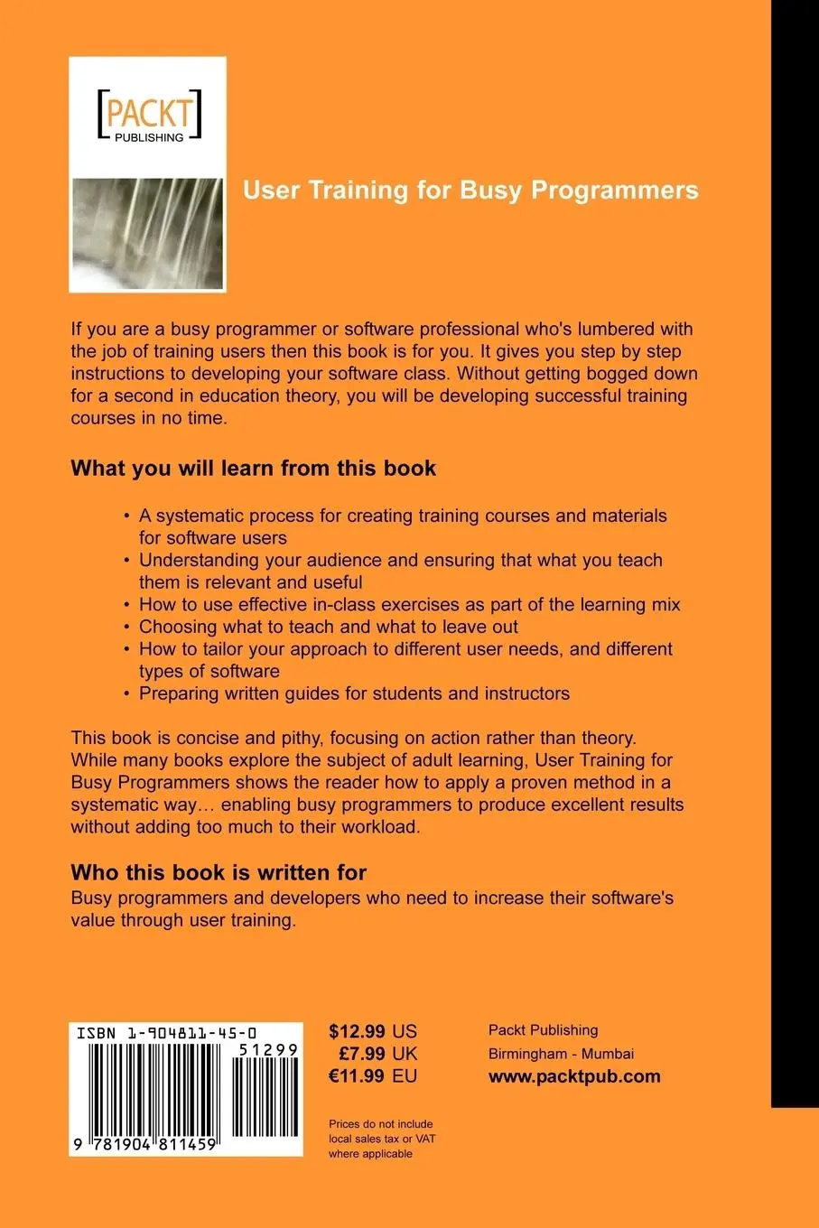 Rückseite: 9781904811459 | User Training for Busy Programmers | William Rice | Taschenbuch | 2005