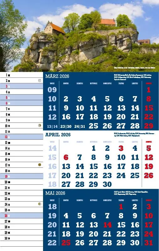 Bild: 9783957561459 | 3-Monatskalender Deutschland 2026 | Jörg Neubert | Kalender | Deutsch