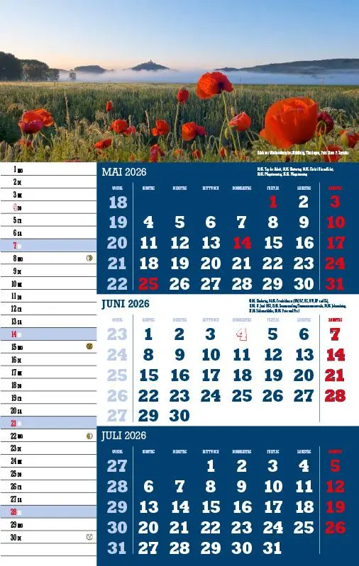 Bild: 9783957561459 | 3-Monatskalender Deutschland 2026 | Jörg Neubert | Kalender | Deutsch