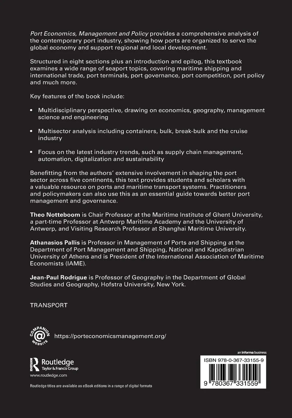Rückseite: 9780367331559 | Port Economics, Management and Policy | Theo Notteboom (u. a.) | Buch