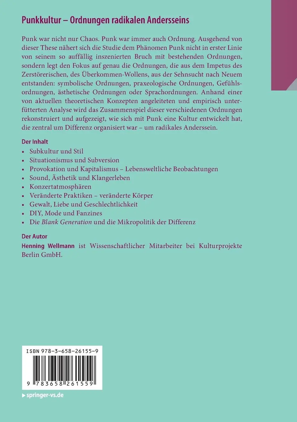 Rückseite: 9783658261559 | Punkkultur - Ordnungen radikalen Andersseins | Henning Wellmann | Buch