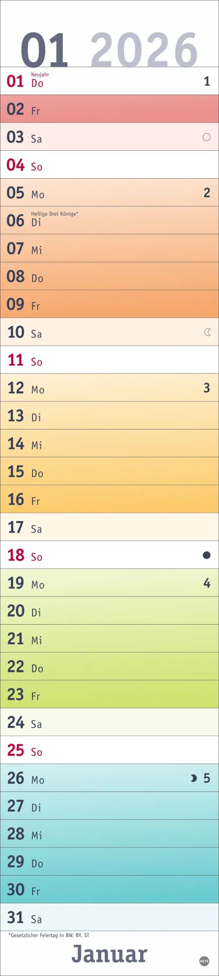 Bild: 9783756411559 | Bunte Wochen Langplaner 2026 | Heye | Kalender | Bürokalender Heye