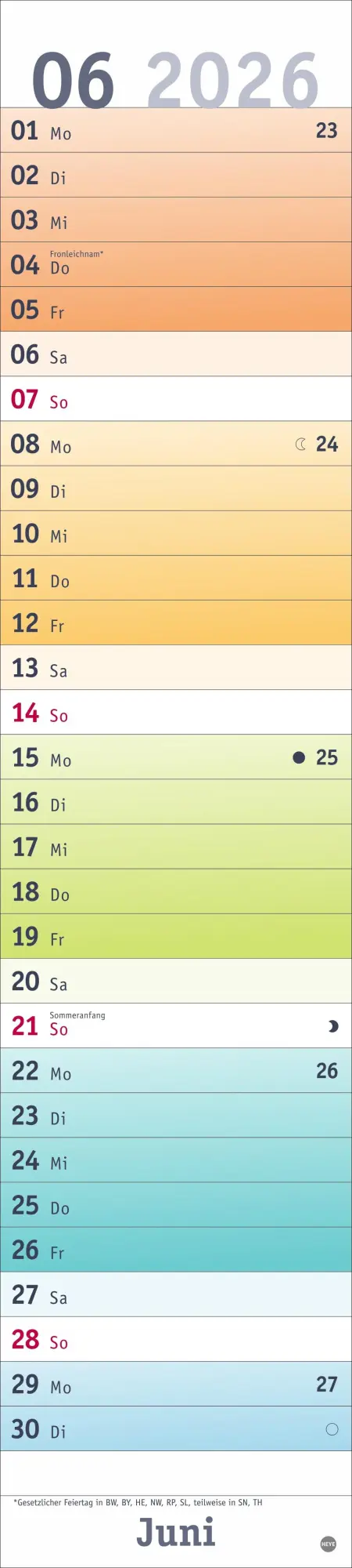 Bild: 9783756411559 | Bunte Wochen Langplaner 2026 | Heye | Kalender | Bürokalender Heye
