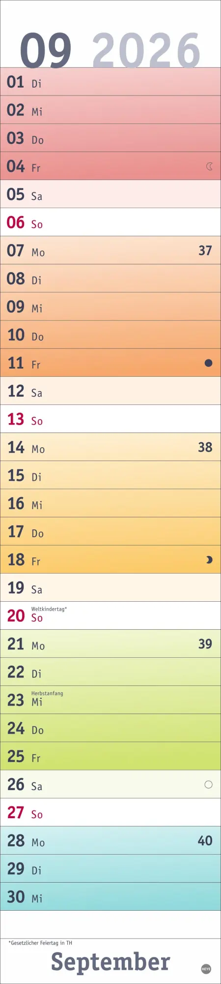 Bild: 9783756411559 | Bunte Wochen Langplaner 2026 | Heye | Kalender | Bürokalender Heye