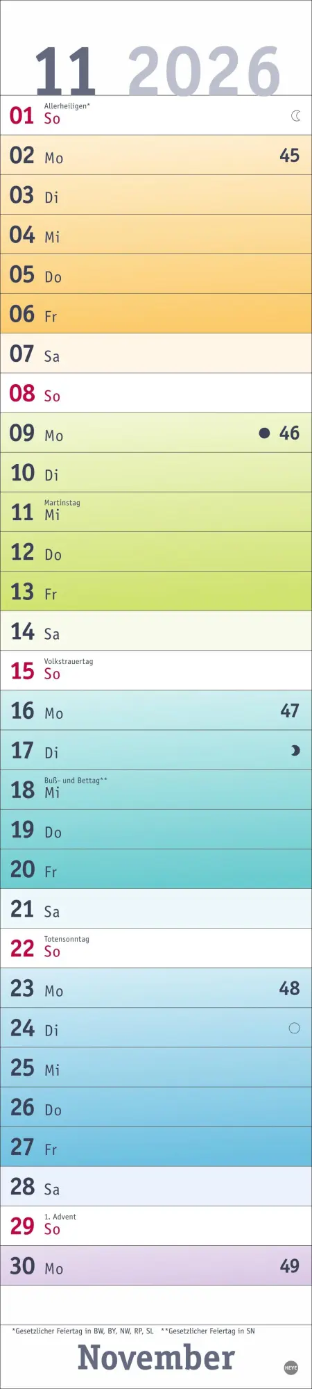 Bild: 9783756411559 | Bunte Wochen Langplaner 2026 | Heye | Kalender | Bürokalender Heye