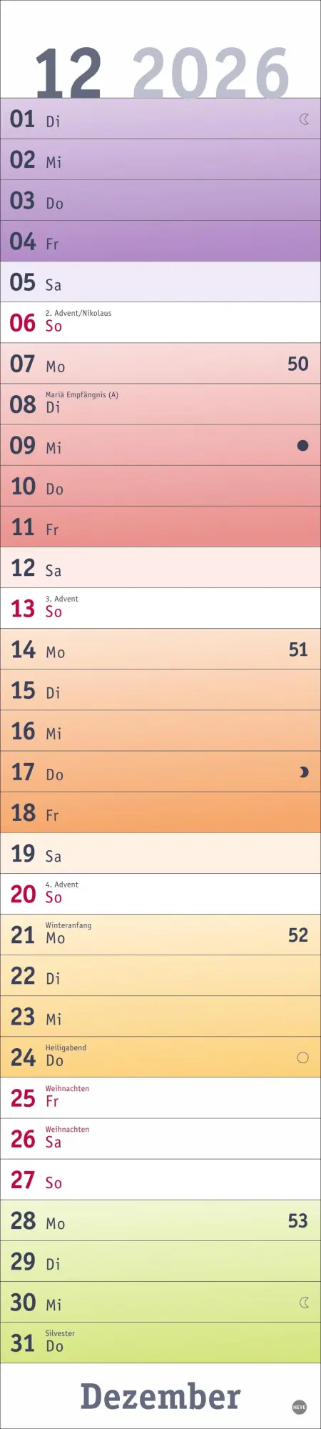 Bild: 9783756411559 | Bunte Wochen Langplaner 2026 | Heye | Kalender | Bürokalender Heye