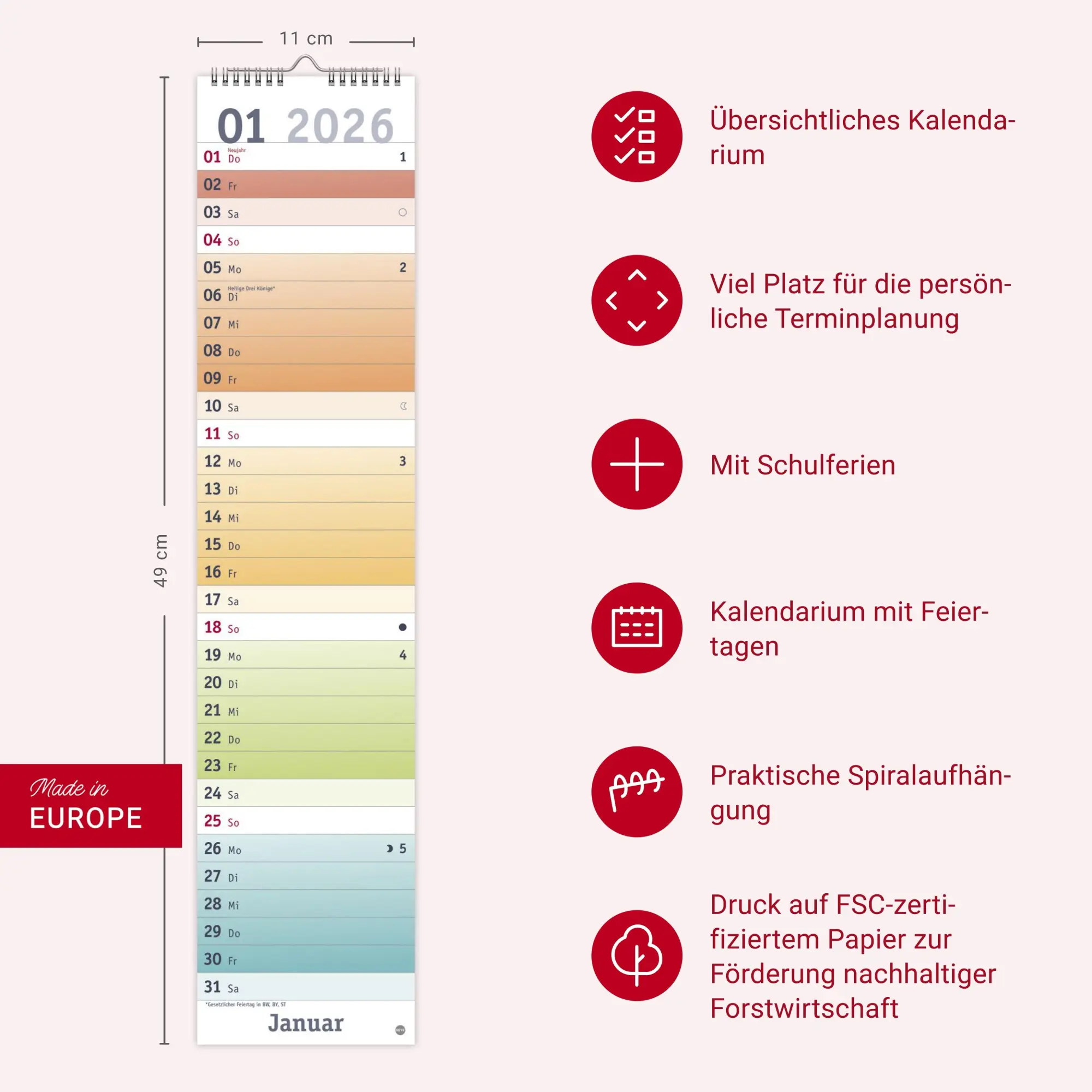 Bild: 9783756411559 | Bunte Wochen Langplaner 2026 | Heye | Kalender | Bürokalender Heye