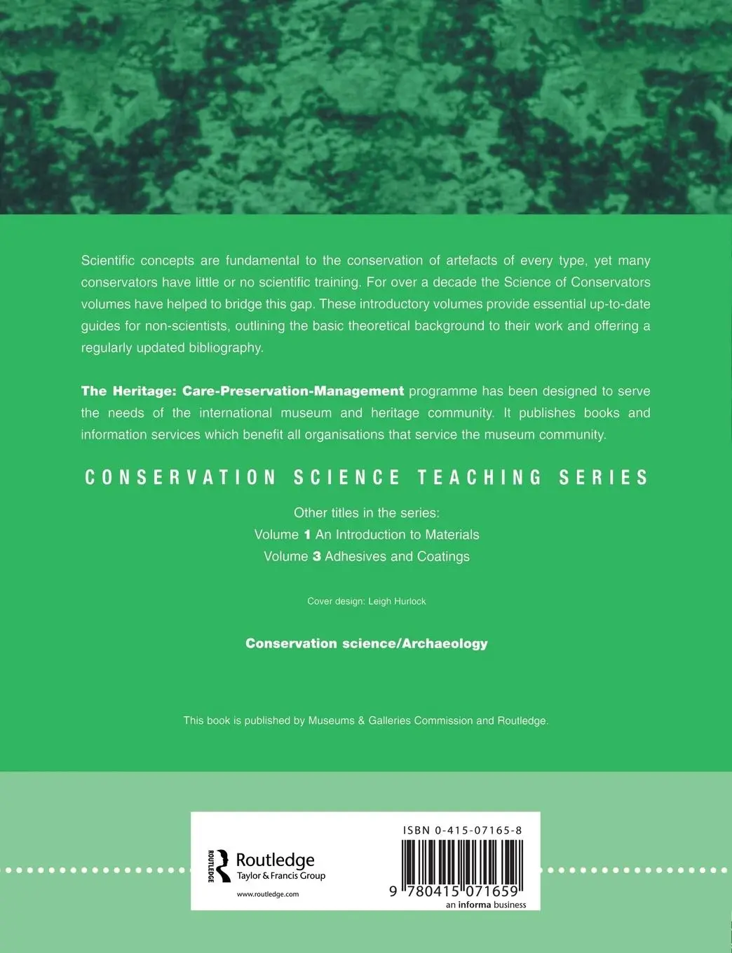 Rückseite: 9780415071659 | The Science For Conservators Series | Volume 2: Cleaning | Cushman